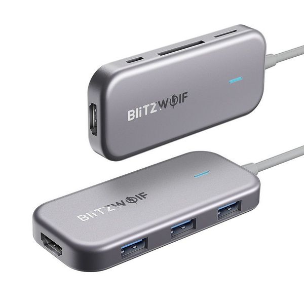 7v1 Blitzwolf BW-TH5 Rozbočovač USB-C na 3x USB 3.0, HDMI, USB-C PD, SD, microSD