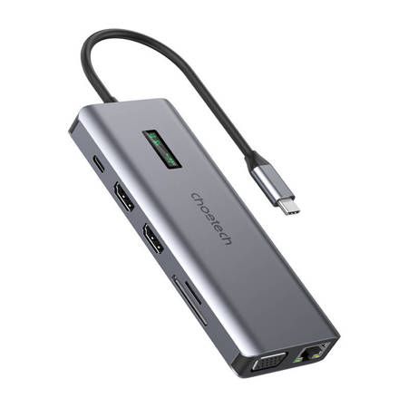 Adaptér 12v1 Choetech HUB-M26 USB-C pre USB-C+ USB-A+ HDMI+ VGA+ AUX+ SD+ TF (sivý)